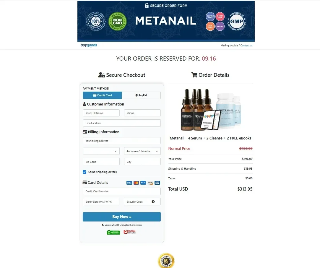 Metanail Serum Pro Secured Order Page